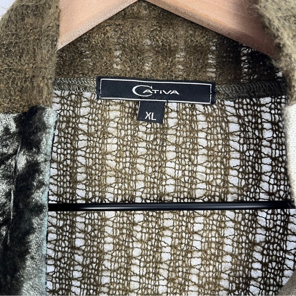 CATIVA Womens Multi-Pattern Pullover Sweater Olive Green Wool Blend XL Artsy - Picture 3 of 10